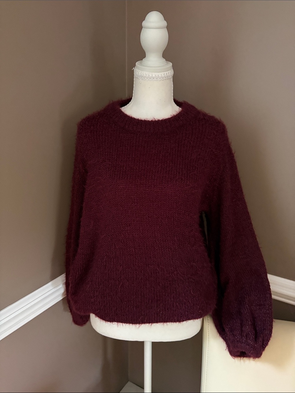 a new day Women's Fuzzy Crewneck Sweater in Wine